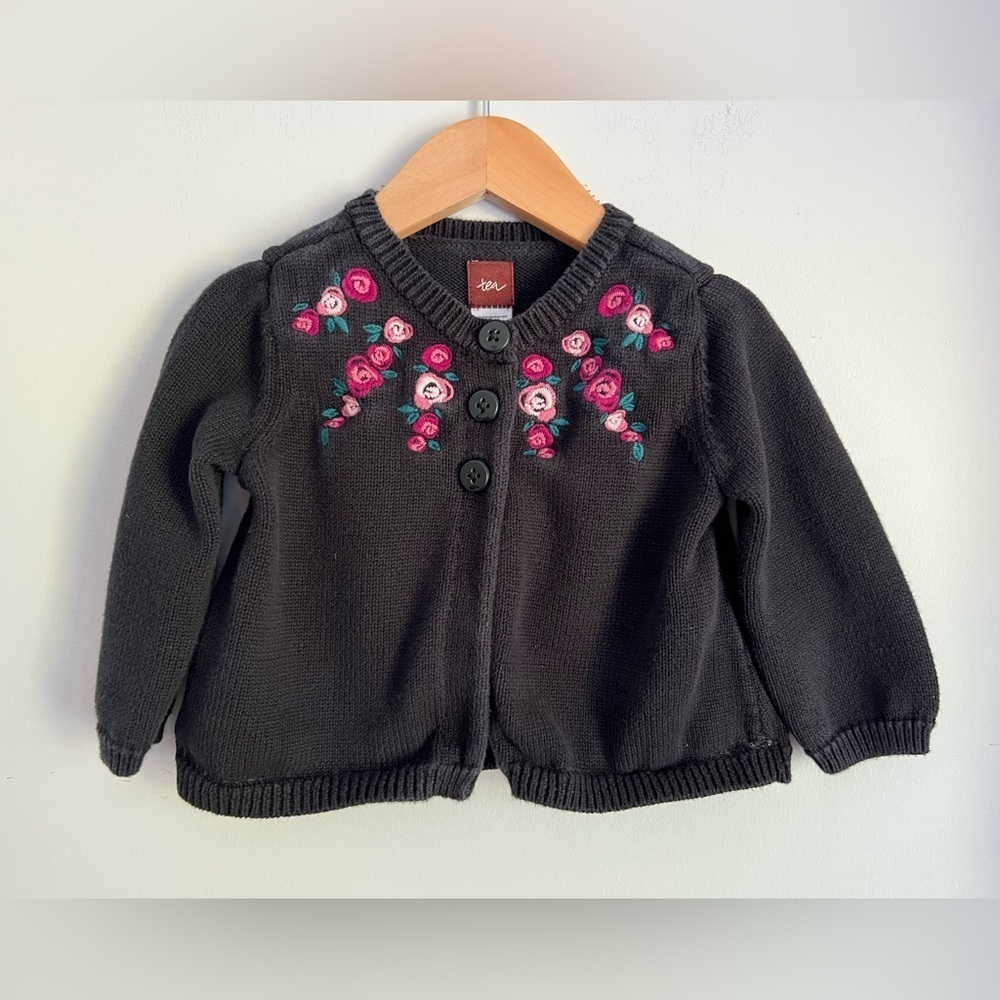 Tea Collection Cardigan Floral Embroidery Navy & Pink 18-24M Baby Girl